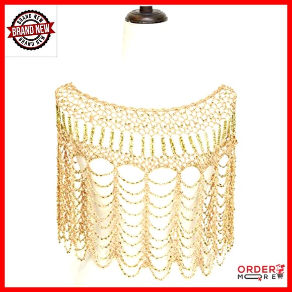 Beaded Evening Cape Shawl Wrap Flapper Gatsby Party Cover Up